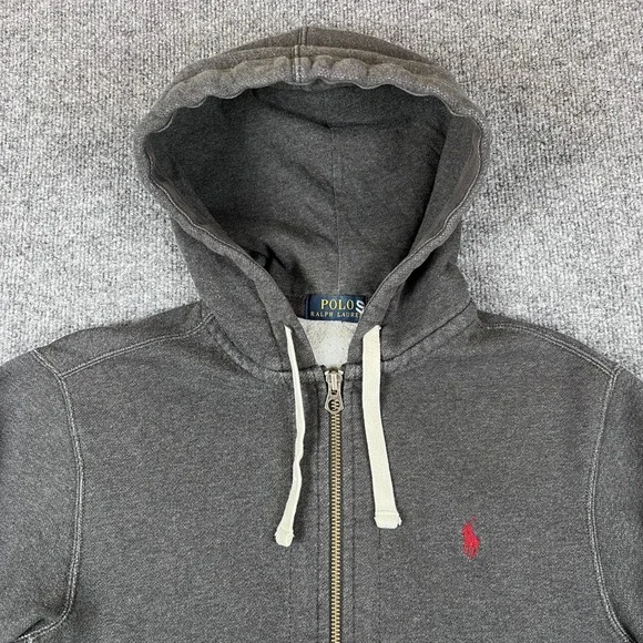 Polo Ralph Lauren Hoodie Mens M Gray Full Zip Heavyweight Double Knit Pony - Picture 5 of 11
